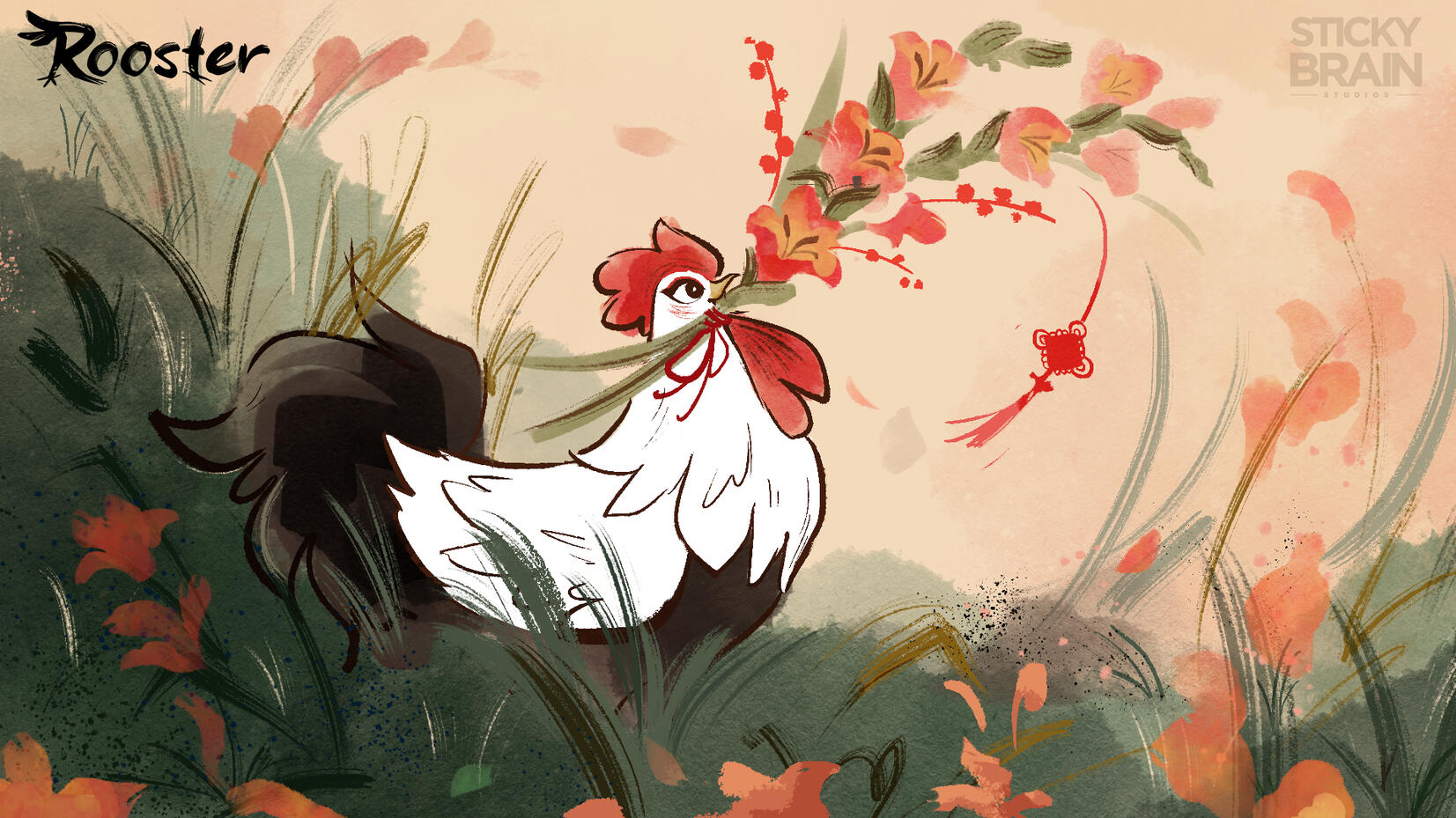 Rooster with flowers